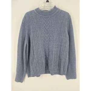 Alfred Dunner Women's Cable Knit Mock Neck Sweater‎ Blue Large Warm